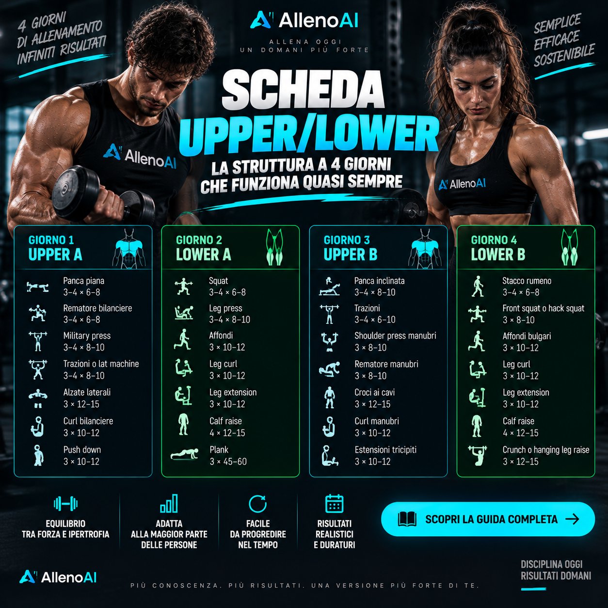 Scheda upper/lower: la struttura a 4 giorni che funziona quasi sempre