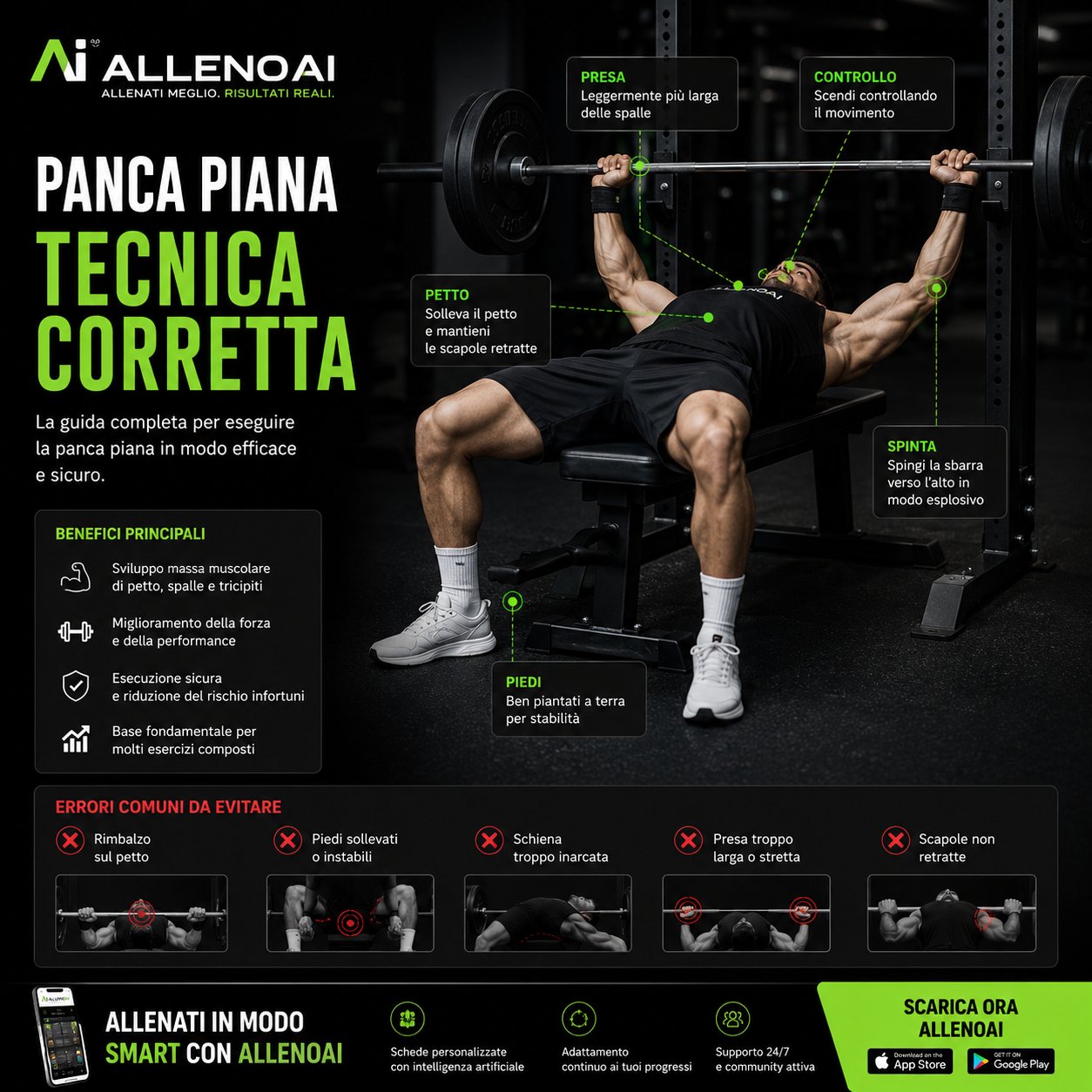 Panca piana: la tecnica corretta per petto e forza